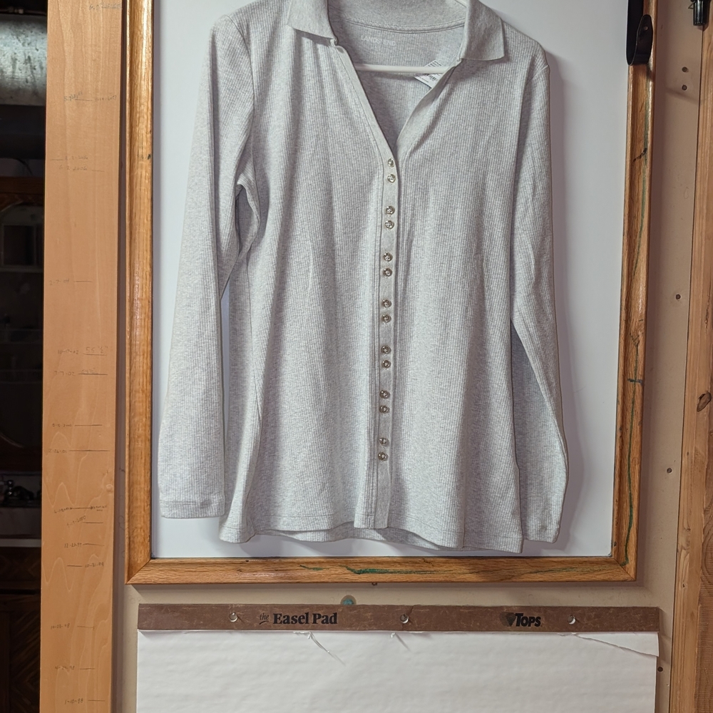 Set Of Two Long-Sleeve Ribbed Button-Front Tops - Picture 2 of 11